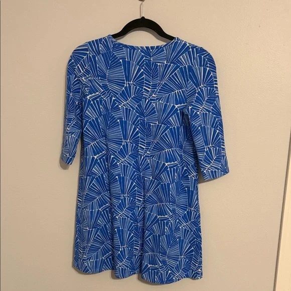 Girls Medium 10/12 Cotton 3/4 Length Sleeve Shift Dress Blue and White - Picture 5 of 7